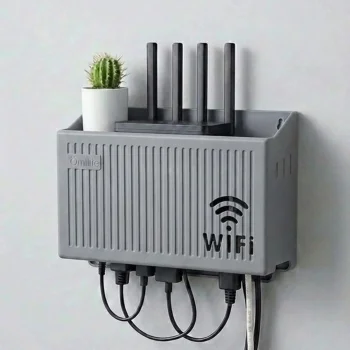 Duvar Tipi Wi-Fi Modem Saklama Kutusu(Gri) – Kablo Düzenleyici Router Raf Organizer (5047)