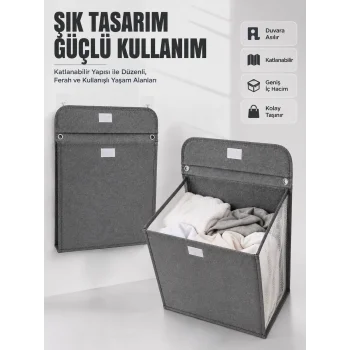 Duvara Asılabilir Katlanabilir Kirli Çamaşır Sepeti Geniş Hacimli Düzenleyici
