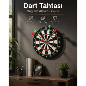 Duvara Monte Sağlam Ahşap Gövdeli Dart Tahtası Ev ve Oyun Alanları İçin 17 İnç