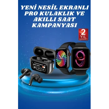 Ekranlı Yeni Nesil Pro Kulaklık ve Akıllı Saat Kampanyası Kulak İçi Mikrofonlu
