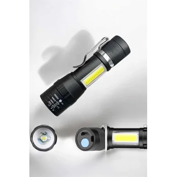 El Feneri Led USB Şarjlı Zoom Mini Led Işık Acil Durum Feneri