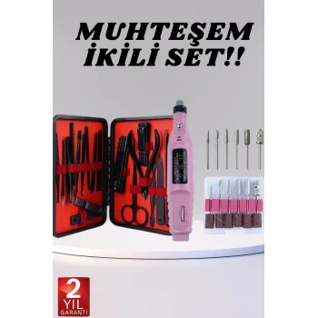 Elektrikli Manikür Pedikür Seti İkili Set 17 Parça Tırnak Bakımı Nasır Temizleme Tırnak Şekillendirme