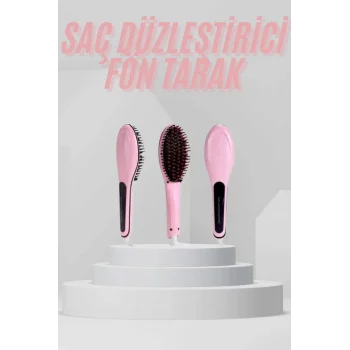 Elektrikli Saç Düzleştirici Tarak Saç Düzleştirici Fırça Sıkı Dişli Pembe