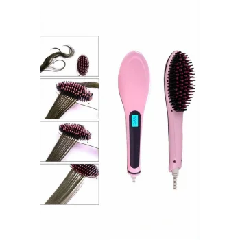 Elektrikli Saç Düzleştirici Tarak Saç Düzleştirici Fırça Sıkı Dişli Pembe