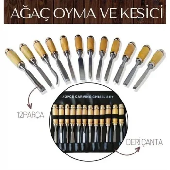 Elena 12 Parça Çantalı Ağaç Oyma Ve Kesici Set