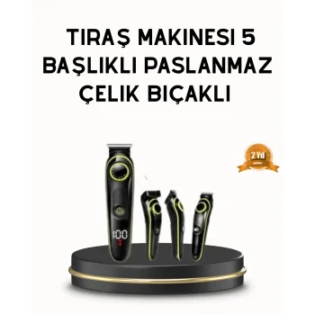 Erkek Bakım Seti 5’i 1 Arada Şarjlı Paslanmaz Çelik Başlıklı