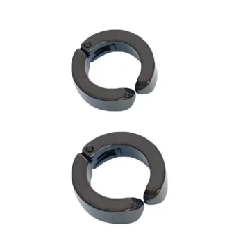 Erkek Küpesi - 2 Adet Siyah Çelik Kıstırmalı Küpe Paslanmaz Atmaz Çelik Siyah Küpe