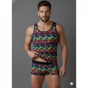 Erkek Renkli Tank Top Boxer Takımı