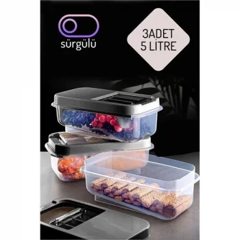 Erzak Bakliyat Saklama Kabı 3 lü Set 5 Lt Antrasit 717743