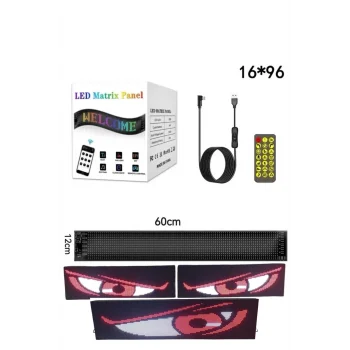 Esnek Katlanabilir Panel Led Cama Yapışır Uygulama İle Kontrol Dijital Tabela Kayar 60cm 16x96 Led