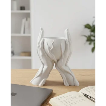 Estetik El Figürlü Dekoratif 3D Baskı Vazo Saksı Ev Dekorasyonu