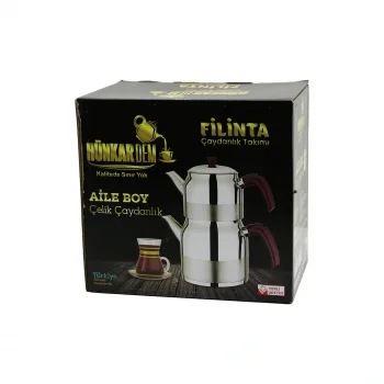FİLİNTA AİLE BOY ÇELİK ÇAYDANLIK SETİ ÇİFT KAPAKLI RENKLİ BAKALİT KULP ÜST DEMLİK: 1.5LT - ALT SULUK: 3LT KENDİNDEN SÜZGEÇLİ (5047)