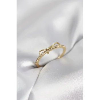 Fiyonk Model Zirkon Taşlı Gold Renk Kadın Yüzük