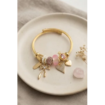 Fiyonk ve Kalp Pembe Charmlı Bileklik