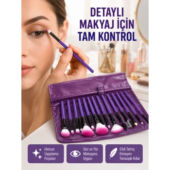 Fondöten, Allık ve Far Uygulamalarına Uygun 12 Parça Makyaj Fırça Takımı Ergonomik Saplı