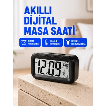 Fotoselli Dijital Masa Saati Aydınlatmalı Alarm ve Tarih Göstergeli