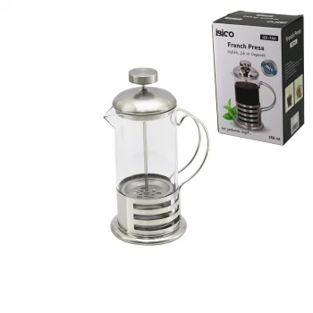 FRENCH PRESS METAL KAFES - METAL KAPAK 350ML CAM BİTKİ SÜZGEÇİ (5047)