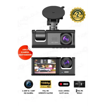 Full Hd 1080p 3 Kameralı Dash Cam Ön Arka İç Kayıt Özellikli Gece Görüşlü G Sensörlü