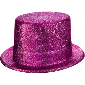 Fuşya Pembe Renk Parıltılı Simli Fötr Silindir Parti Şapkası