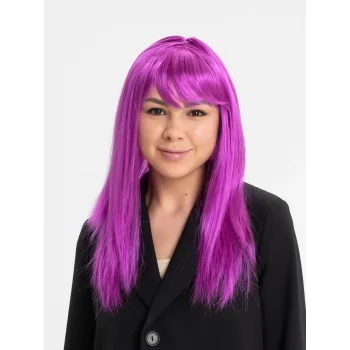 Fuşya Renk Düz Kesim Uzun Parti Peruğu Takma Saç