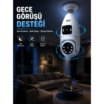 Gece Görüşlü Çift Lens Wi-Fi Ampul Kamera Mobil Takip Destekli