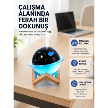 Gece lambası özellikli taşınabilir nemlendirici ve aromaterapi cihazı USB girişli