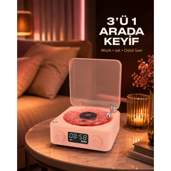 Gece Lambası Stereo Bluetooth Hoparlör Dijital Saat Su Dalgası Efektli 3-ü-1 Cihaz