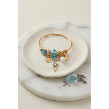 Geyik Model Gold Renk Mavi Charmlı Bileklik