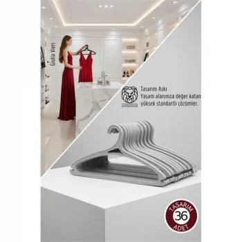 Giulia Vieri Selection: 36li Premium İtalyan Tasarım İnce Siluet Kaymaz Elbise Askısı Seti GRİ