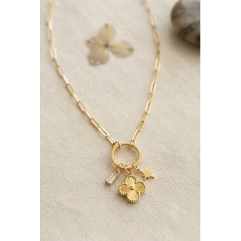 Gold Renk Ataç Zincir Yonca Model Kadın Kolye