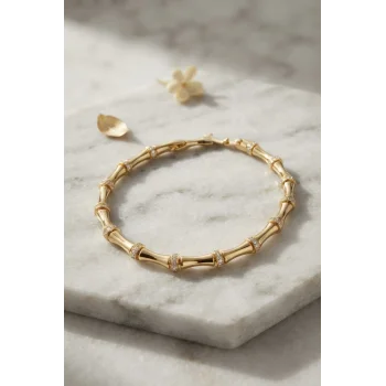 Gold Renk Bambu Model Zirkon Taşlı Kadın Bileklik