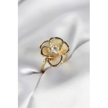 Gold Renk Çiçek Model Vintage Kadın Yüzük