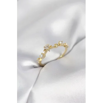 Gold Renk Gece Temalı Zirkon Taşlı Kadın Yüzük