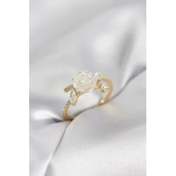 Gold Renk Gül Model Zirkon Taşlı Kadın Yüzük