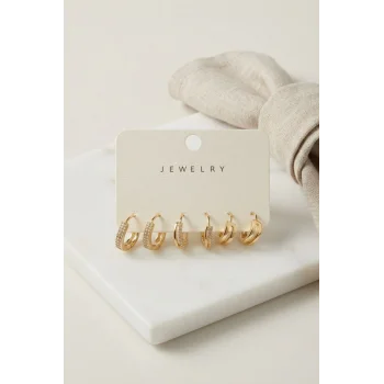 Gold Renk Halka Model 6lı Küpe Seti