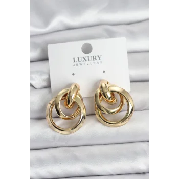 Gold Renk Halka Model Pirinç Kadın Küpe