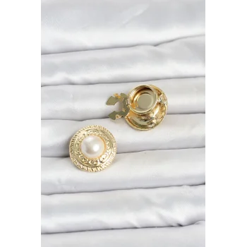 Gold Renk İncili Model Düğme veya Manşet Broşu