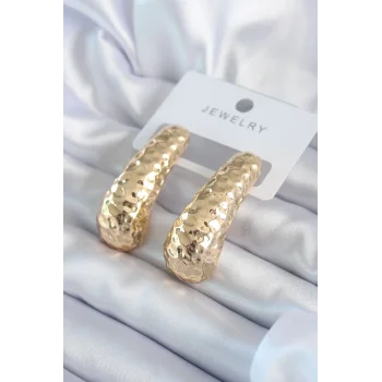 Gold Renk İşleme Detay Pirinç Kadın Küpe