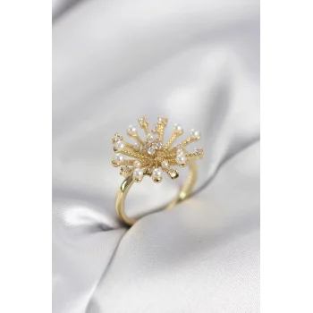 Gold Renk Karahindiba Model Zirkon Taşlı Kadın Yüzük