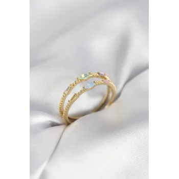 Gold Renk Karışık Renk Zirkon Taşlı Kadın Yüzük