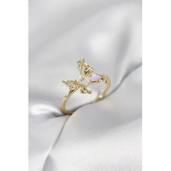 Gold Renk Kelebek Model Zirkon Taşlı Kadın Yüzük