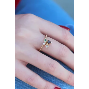 Gold Renk Kiraz Model Zirkon Taşlı Kadın Yüzük