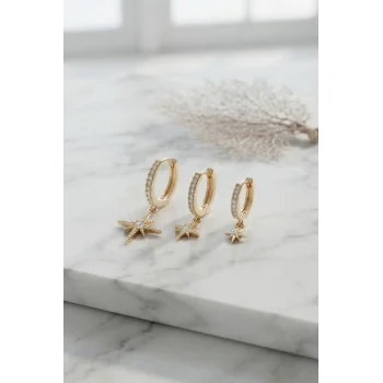 Gold Renk Kutup Yıldız Model 3 lü Küpe Seti
