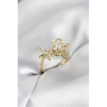 Gold Renk Kutup Yıldızı Model Zirkon Taşlı Kadın Yüzük