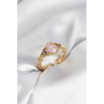 Gold Renk Pembe Damla Model Kadın Yüzük