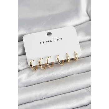 Gold Renk Pirinç 3 Çift Kadın Küpe Seti