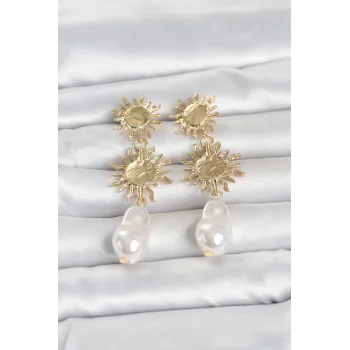 Gold Renk Pirinç Güneş Model Detaylı Kadın Küpe