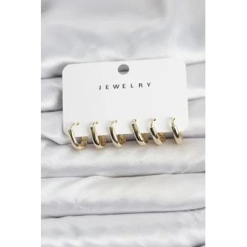 Gold Renk Pirinç Halka Kadın Küpe Seti