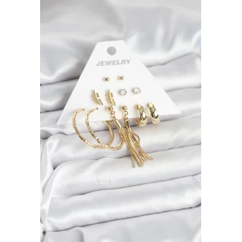 Gold Renk Pirinç Kadın 6 Çift Küpe Seti