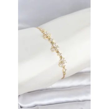 Gold Renk Pirinç Kelebek Model Asansörlü Model Kadın Bileklik
